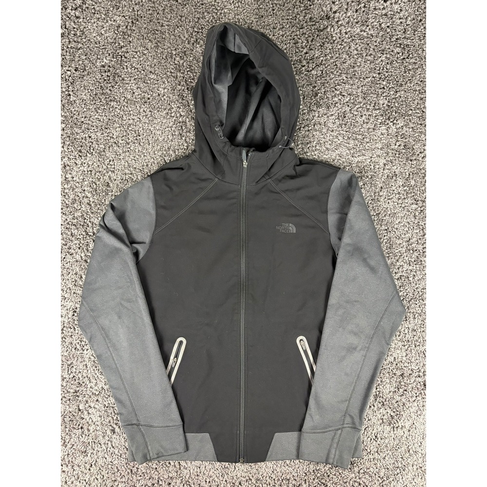 The North Face Mens Black Gray Softshell Full Zip Fleece Lined Hoodie Jacket M